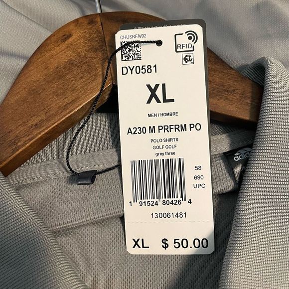 NWT Adidas Golf Polo Shirt Grey Company Branded Ryder Men’s Size XL - 0944 - - Picture 6 of 10